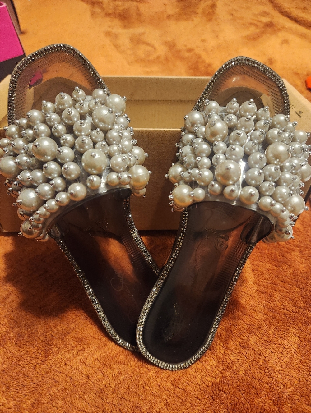 Jessica Simpson Pearl-Cluster Clear Slide Sandals - White